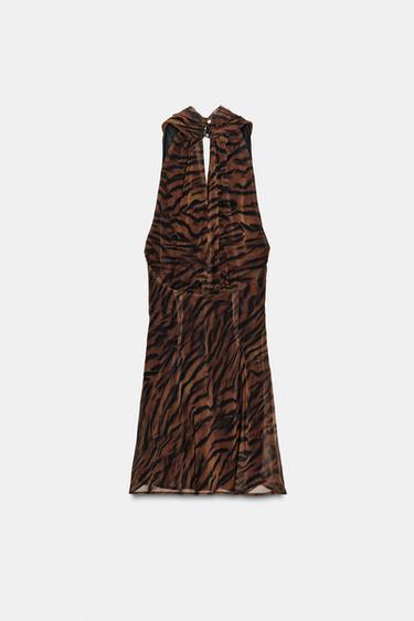 Zara ANIMAL PRINT WRAP MINI DRESS - Black / Brown