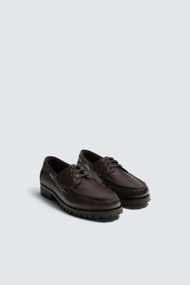 LEATHER DECK SHOES - Brown by Zara