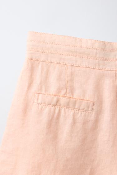 BERMUDA POCHES 100% LIN - Orange clair de Zara - Image 3