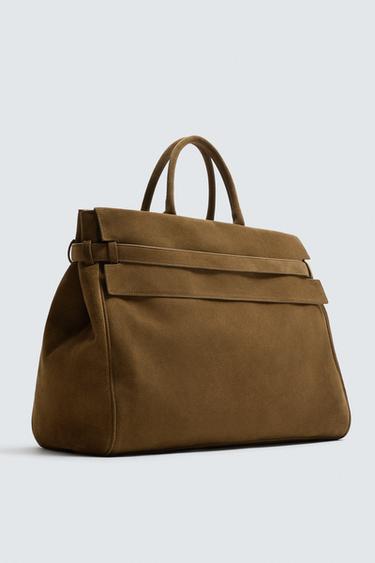 LEATHER HANDBAG - Brown by Zara