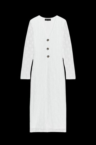 Zara CROCHET MIDI DRESS - White