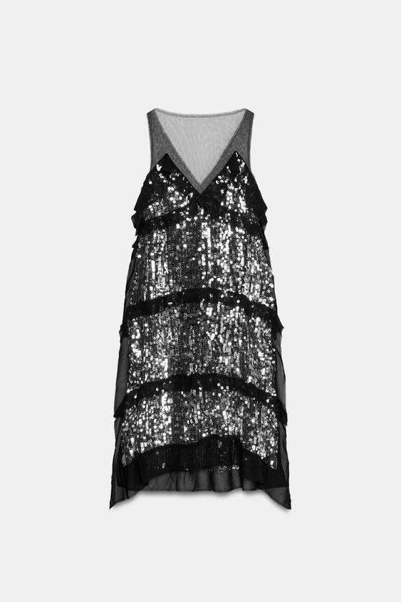 ZW COLLECTION SEQUIN TULLE MIDI DRESS - Silver by Zara - Image 0