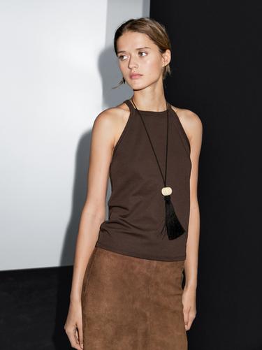 Zara Cotton blend halter top - Brown