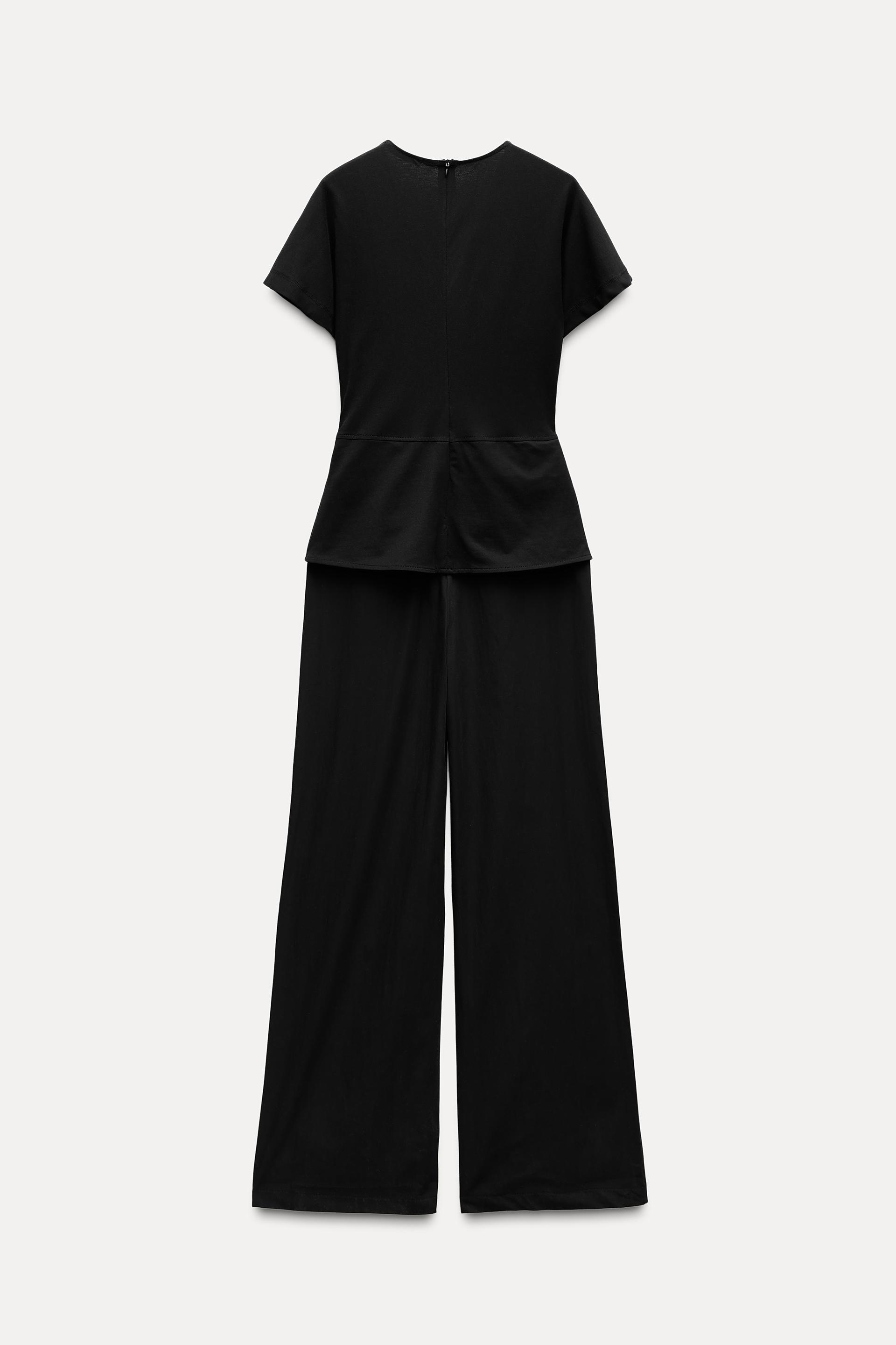 NWT ZARA Basic collection embroidered deals sleeve shirt jumpsuit