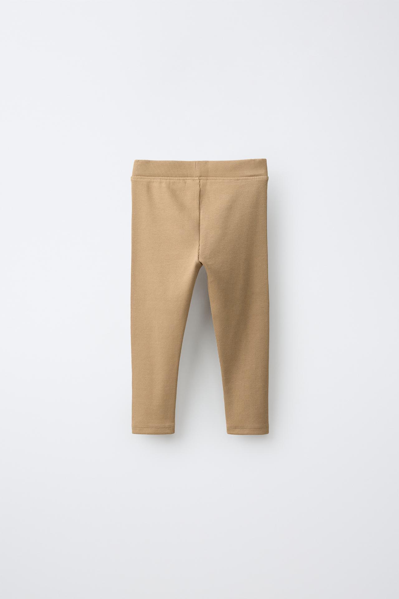 LABEL DETAIL RIBBED LEGGINGS — Light camel