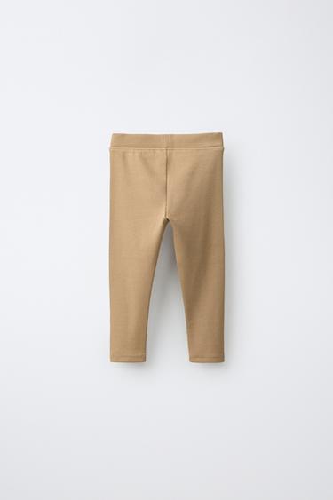 LABEL DETAIL RIBBED LEGGINGS — Light camel 2