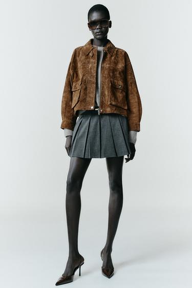 100% LEATHER BOMBER JACKET - whisky by Zara - Image 0
