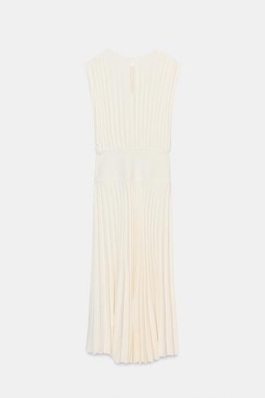 PLEATED MIDI DRESS WITH BELT - White by Zara - Image 7