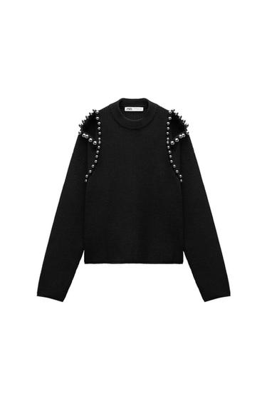BALL TRIM KNIT SWEATER