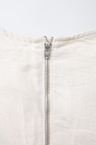 EMBROIDERED DENIM TOP - Ecru by Zara - Image 3