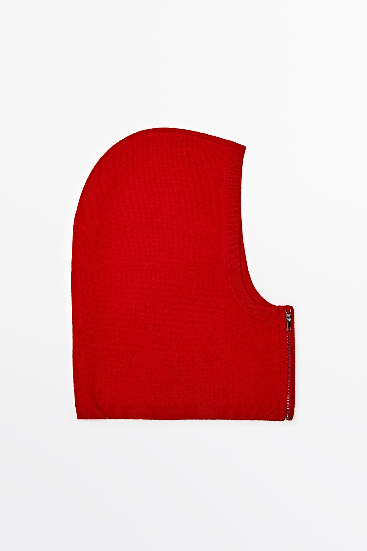 Wool-blend balaclava with hood and zip — Red
