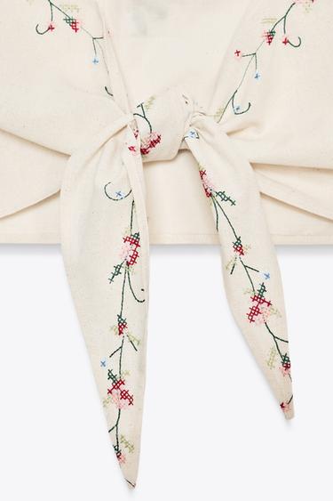 FLORAL EMBROIDERED HALTER TOP - Ecru by Zara - Image 4