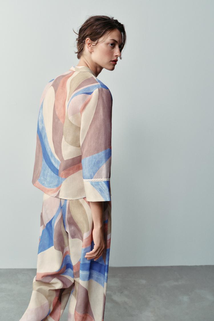 Camisa estampada con ribete de encaje 6