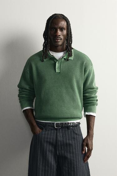 WASHED COTTON KNIT POLO — Washed green 2