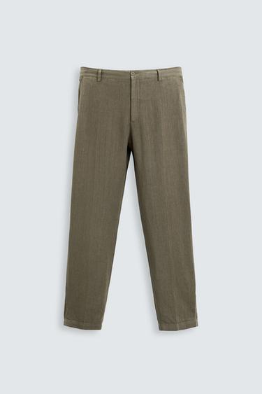 100% LINEN TROUSERS - Light khaki by Zara