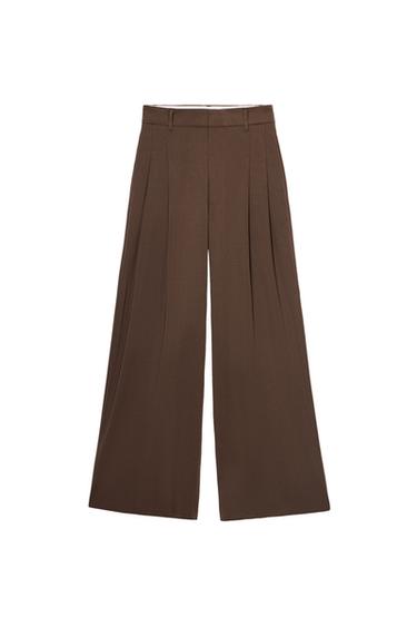 ŠIROKÉ NOHAVICE SO ZÁŠEVKAMI - Brown marl zn. Zara