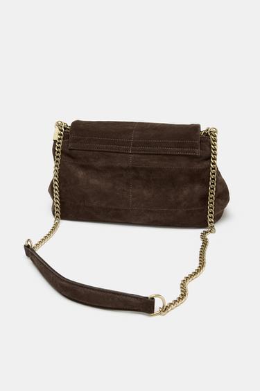 SPLIT SUEDE LEATHER SHOULDER BAG - Chocolate de Zara - Image 5