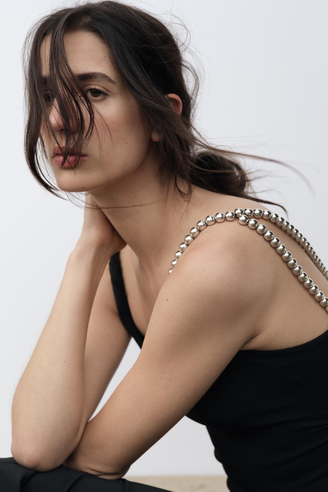 KNIT TOP WITH BALL STRAPS