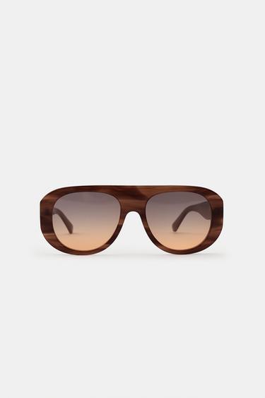 AVIATOR SHIELD SUNGLASSES - Brown by Zara - Image 1