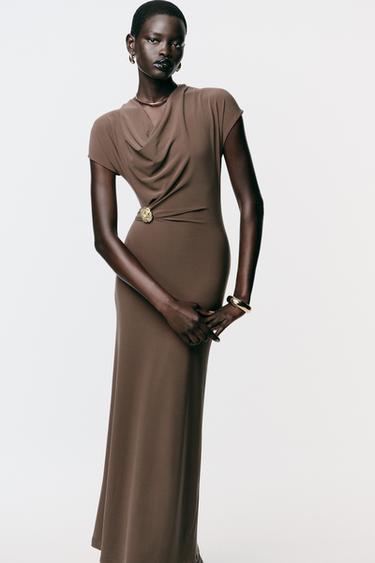 DRAPED DRESS WITH HARDWARE - Brown by Zara - Image 1