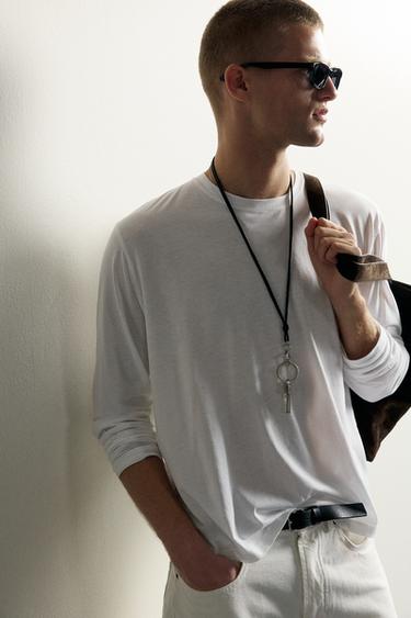 T-SHIRT RELAXED FIT À MANCHES LONGUES - Blanc de Zara - Image 4