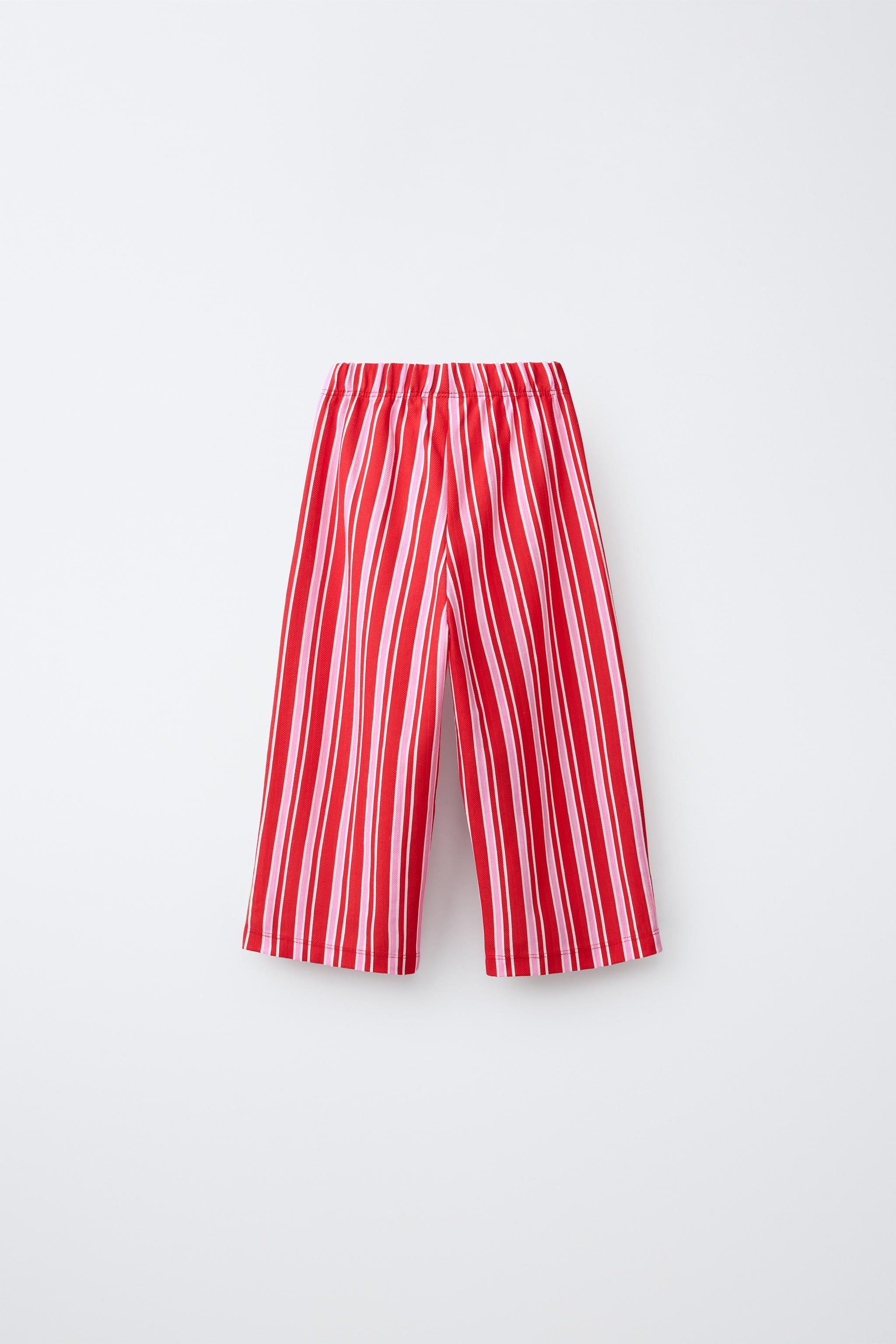 STRIPED TEXTURED TROUSERS — Bright red