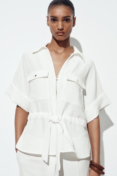 CAMISA SAFARI - Blanco roto de Zara