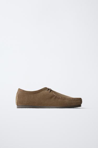 TOPSTITCHED LEATHER SHOES - Grey by Zara