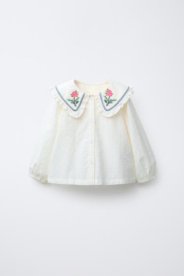 CAMISA CUELLO BORDADOS - Crudo de Zara - Imagen 0
