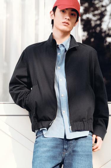 Zara 格紋標準版飛行員外套 - 藍色