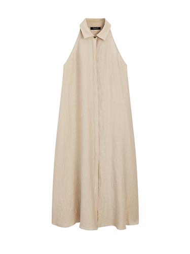 Zara Linen blend polo collar midi dress - Ecru