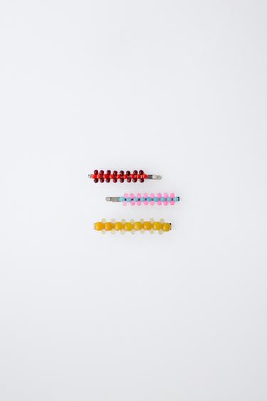 PACK OF THREE BEADED HAIR CLIPS - Multicoloured by Zara