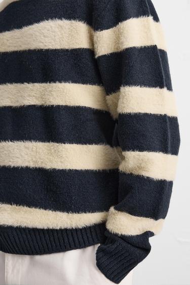 TEXTURED STRIPED SWEATER - Navy blue by Zara