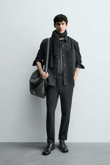 Zara NON-IRON COMFORT JOGGER-WAIST PANTS - Black