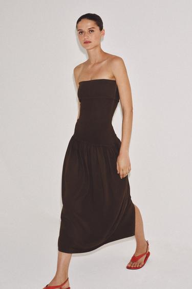 COMBINED BANDEAU DRESS - Brown by Zara - Image 0
