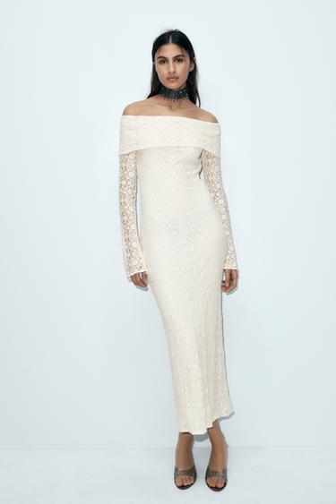 STRAPLESS LACE MIDI DRESS - Ecru by Zara