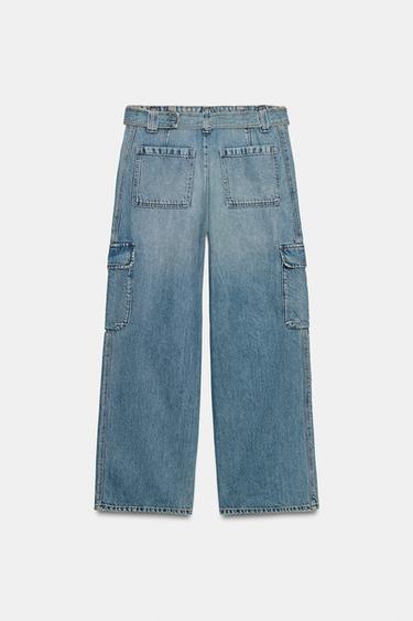 Zara BELTED CARGO JEANS - Blue