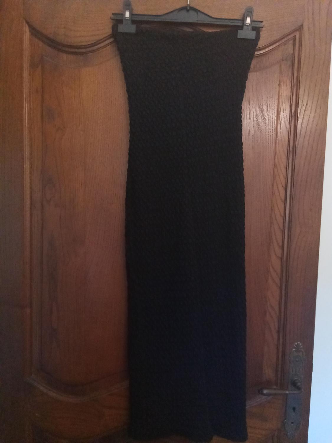 STRAPLESS TEXTURED LONG BLACK DRESS - Image 2