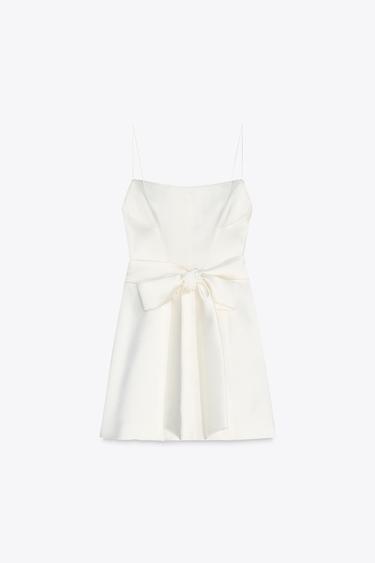 SATIN MINI DRESS WITH BACK BOW - Oyster-white by Zara - Image 5