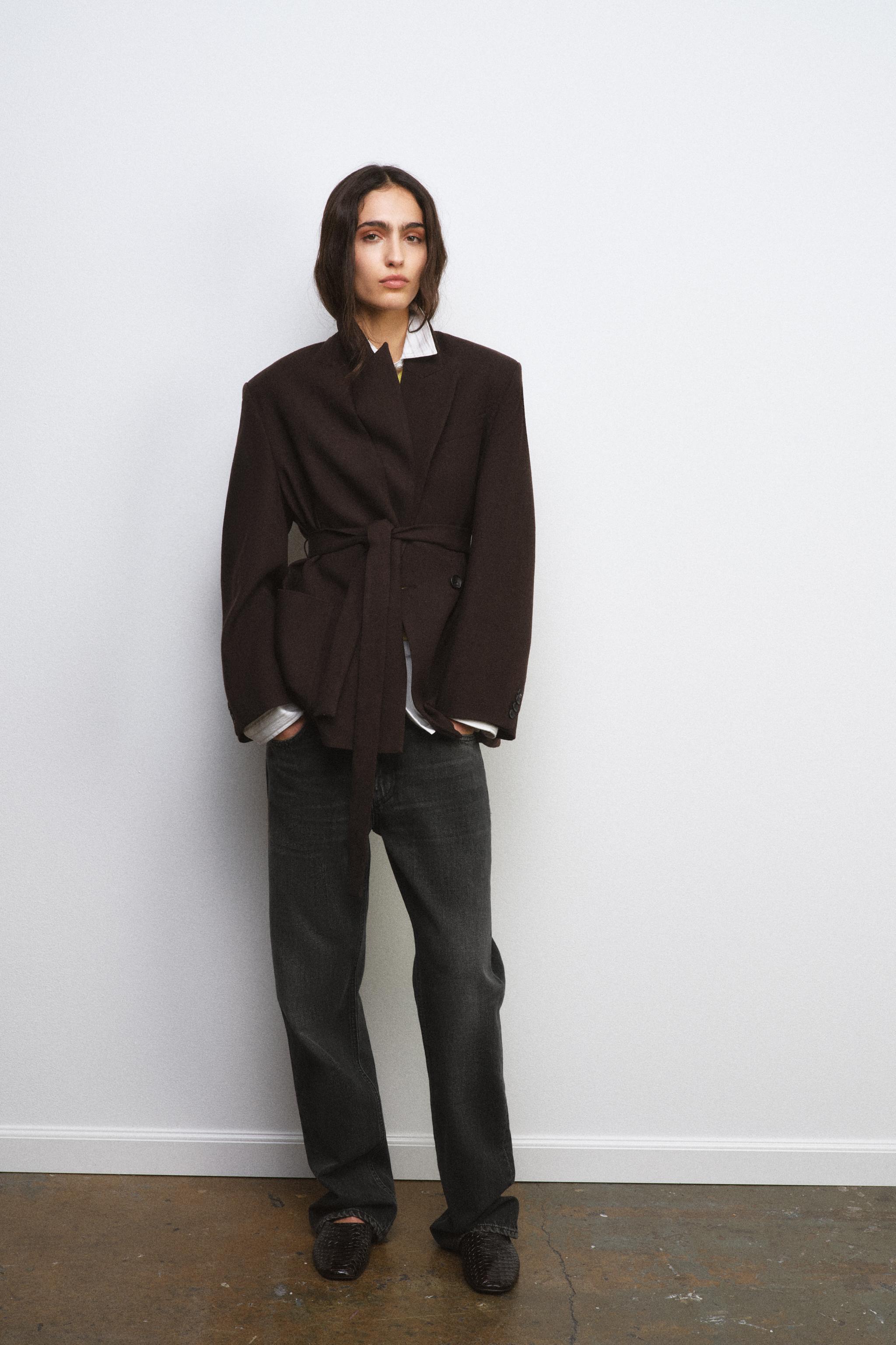 100% ウール ベルト ブレザー ZW COLLECTION LIMITED EDITION - カーキ