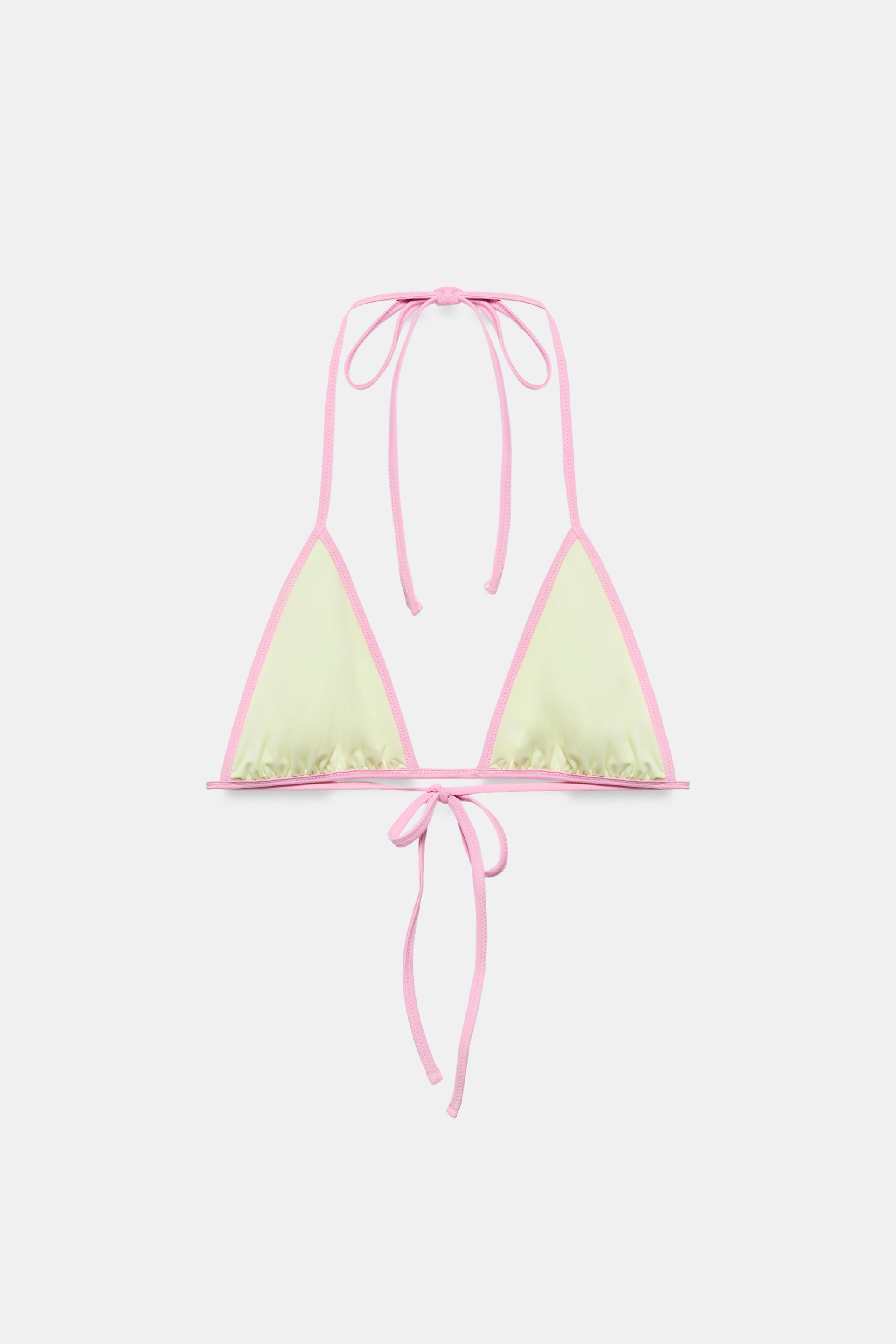 CONTRASTING TRIANGLE BIKINI TOP — Yellow