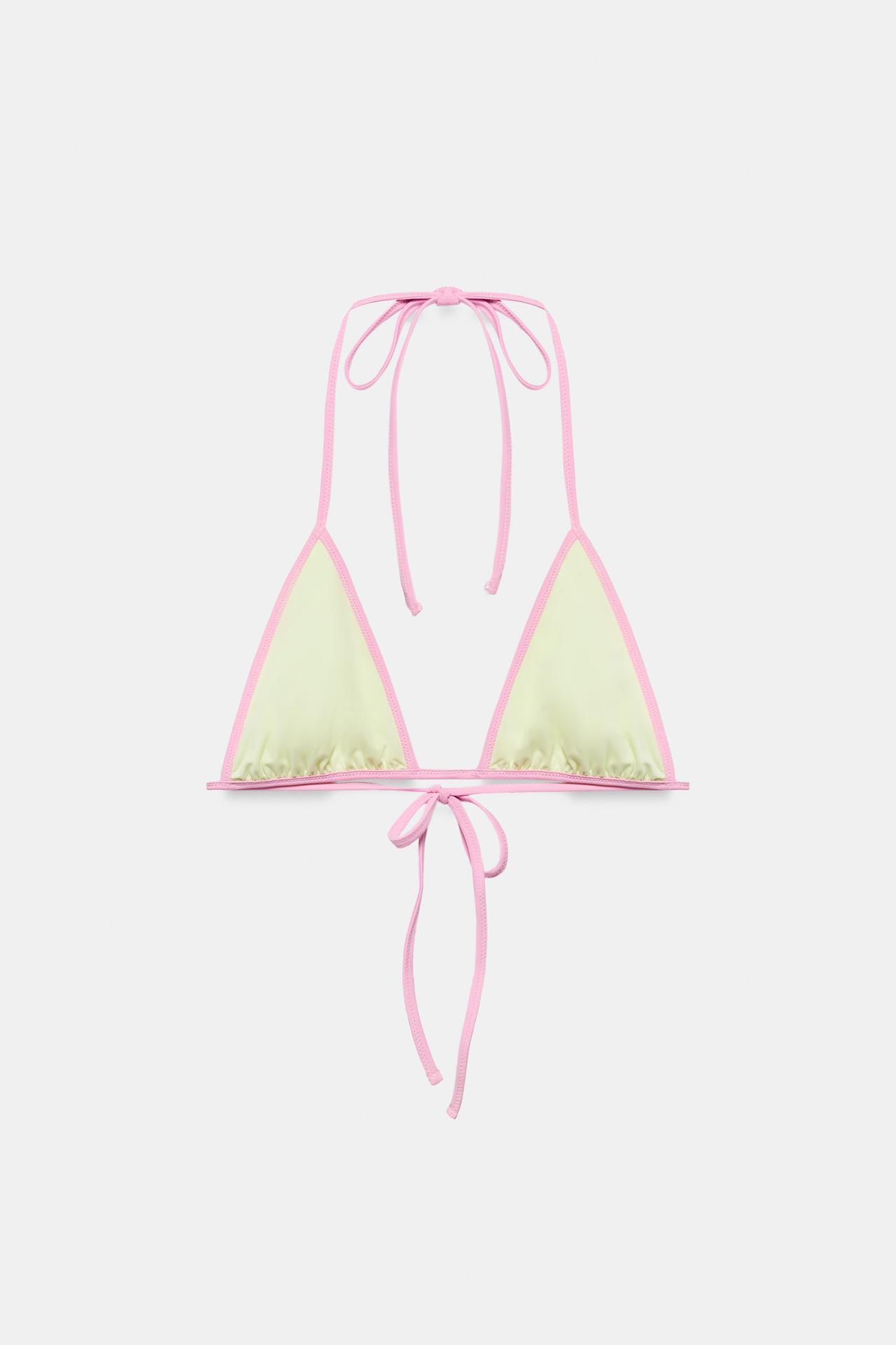CONTRASTING TRIANGLE BIKINI TOP — Yellow