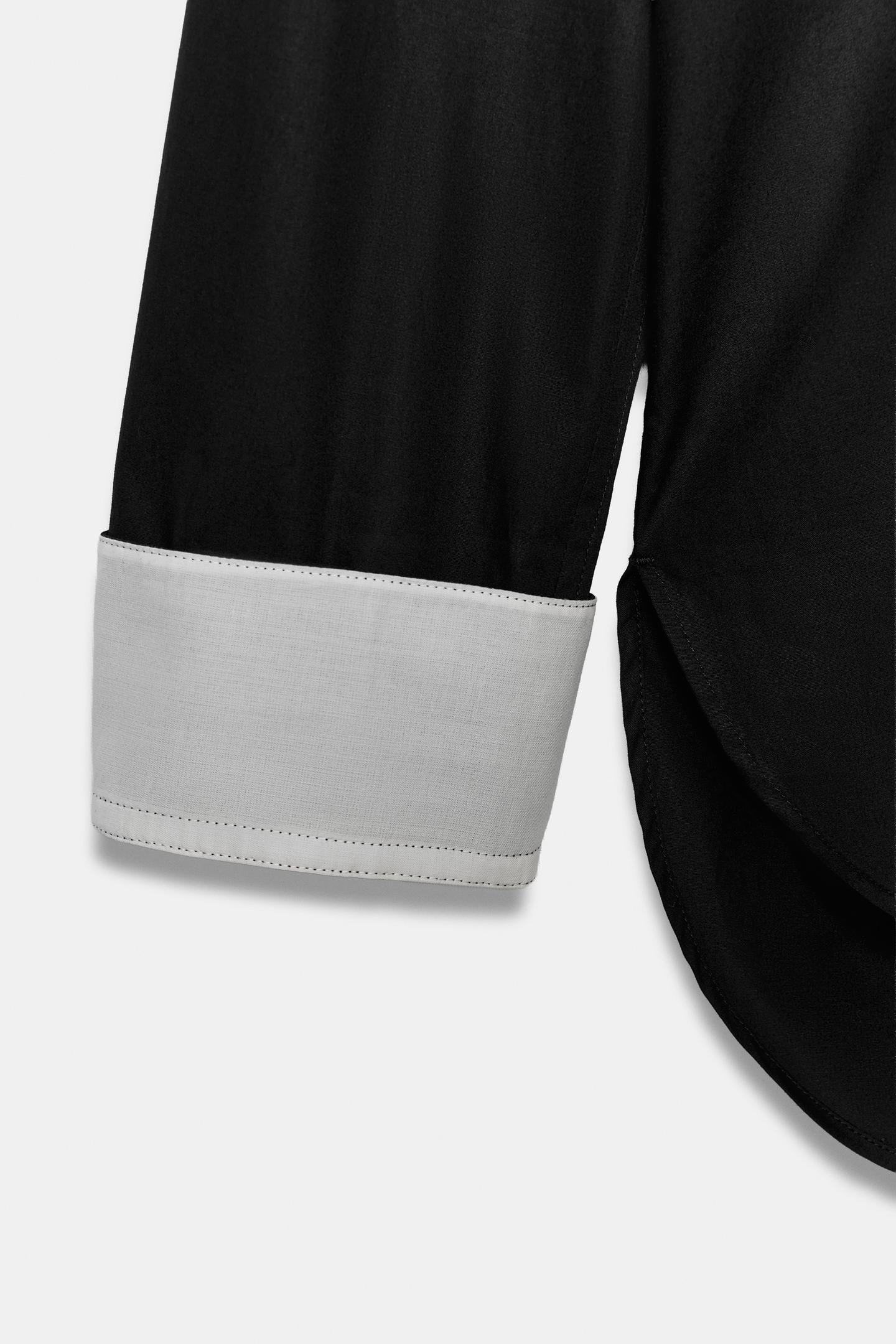 Женская рубашка Zara ZW Collection Contrast, цвет: Чёрный — фото 8