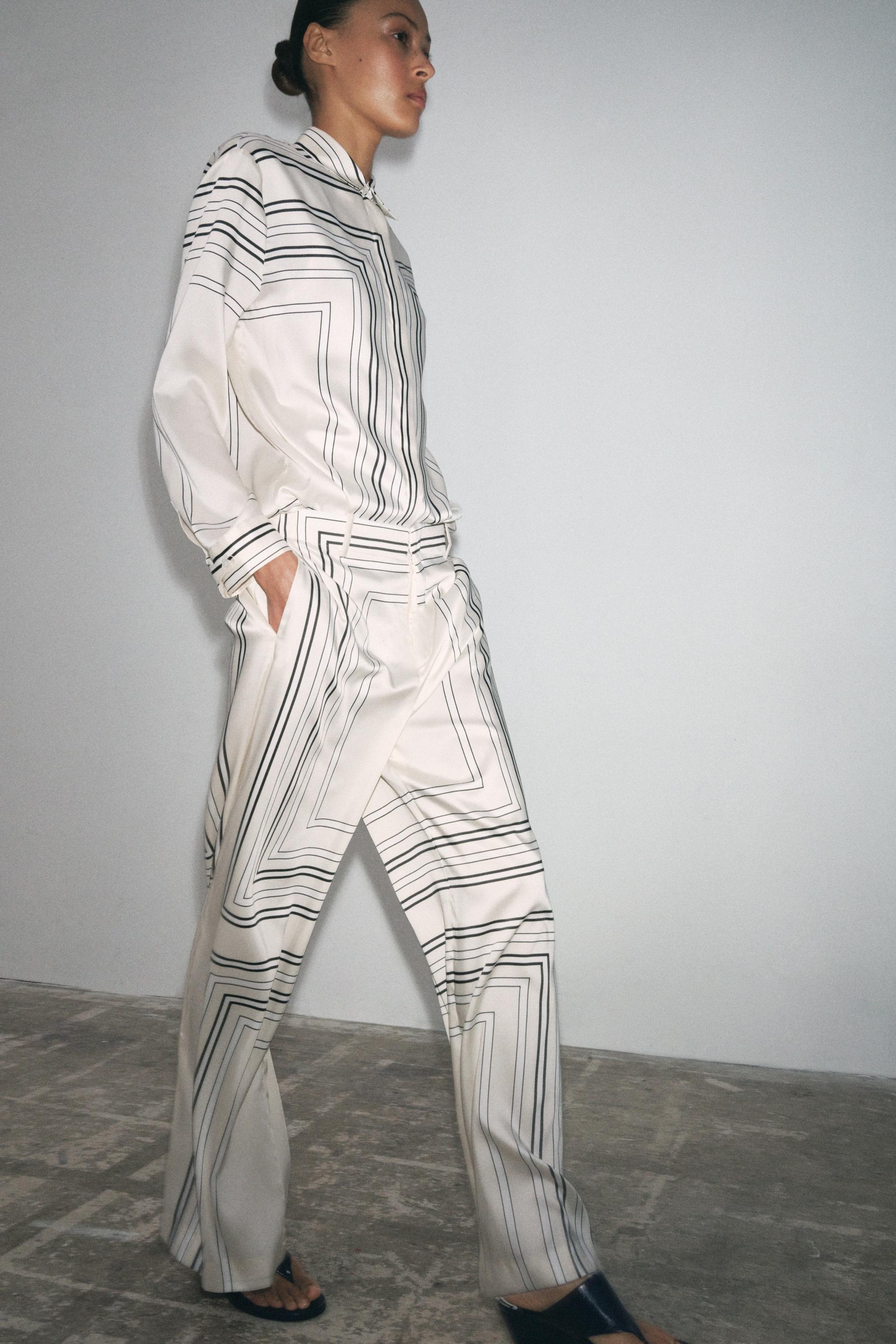 ZW COLLECTION PRINTED PANTS - Ecru | ZARA United States