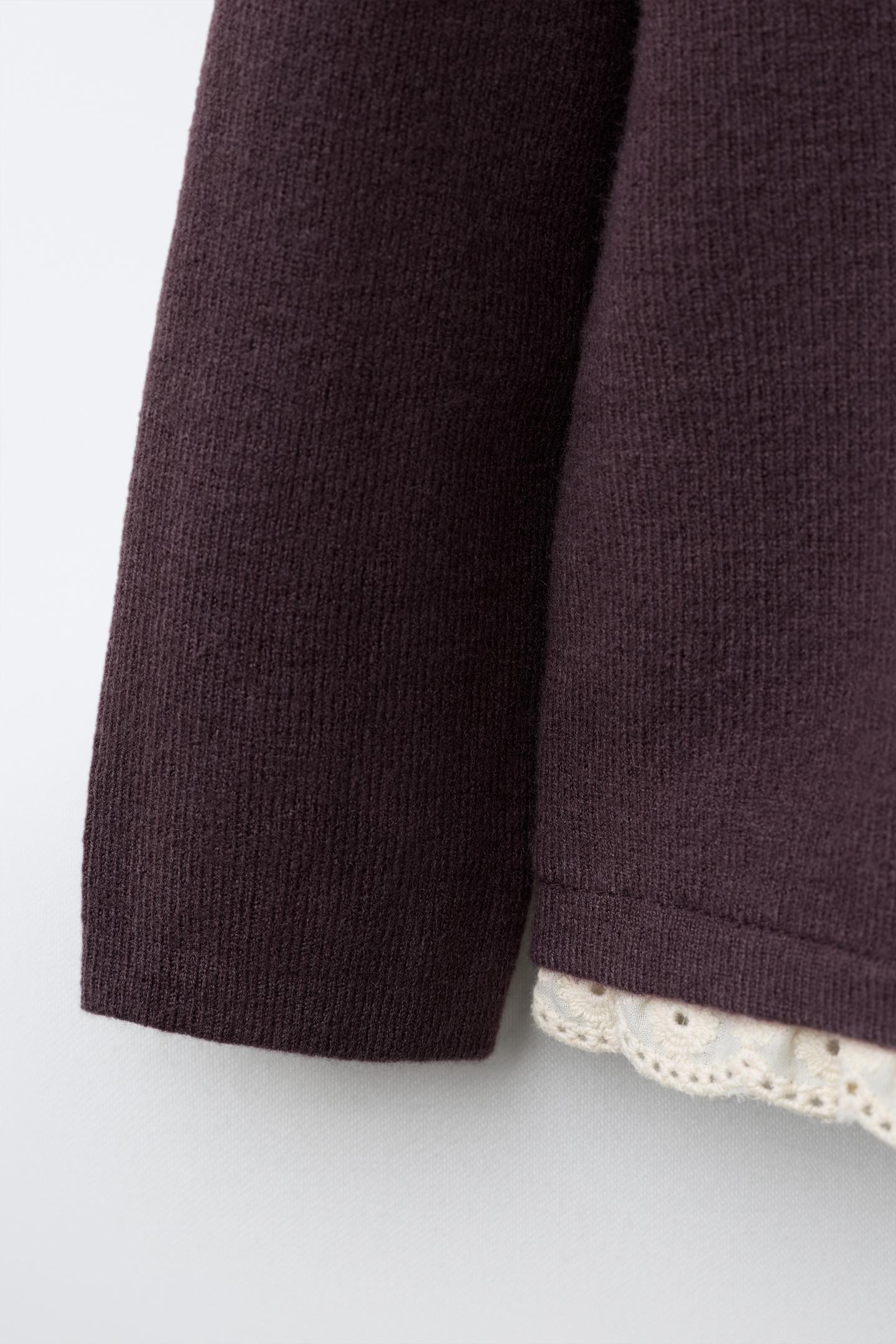 Детский свитер Zara Embroidered Collar Knit, цвет: Бордовый — фото 3