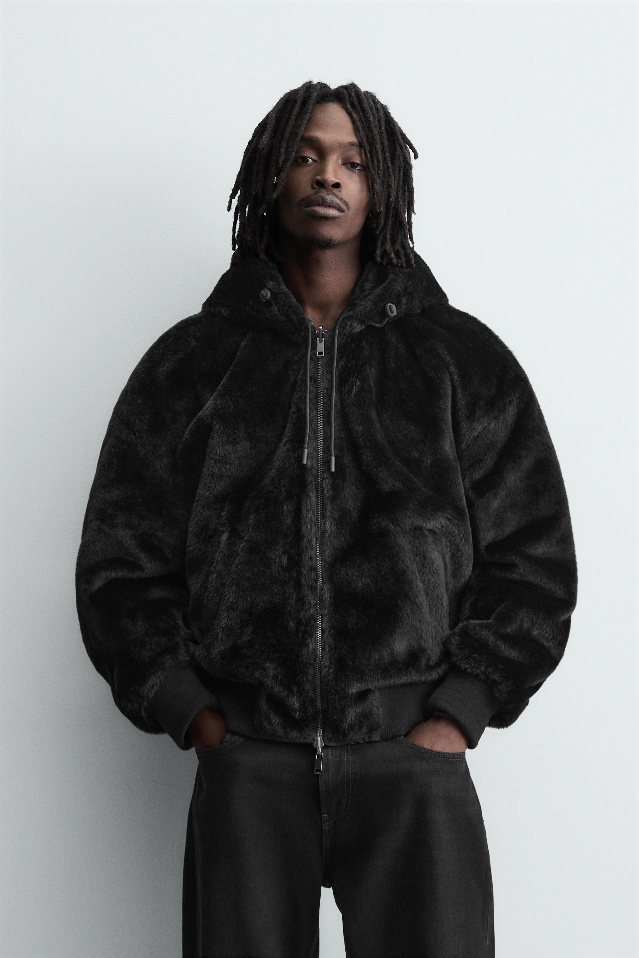 REVERSIBLE FAUX FUR BOMBER JACKET - Black | ZARA United States