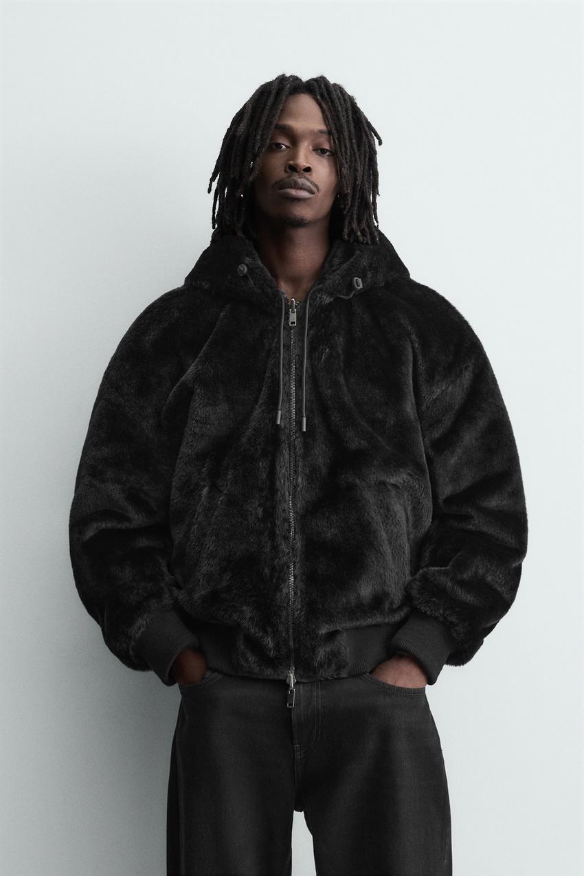 リバーシブルフェイクファーボンバージャケット - ブラック | ZARA 