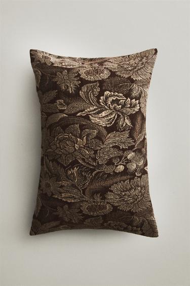 FLORAL JACQUARD CUSHION COVER - Brown by Zara