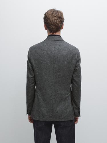 Americana cuadro estructura mezcla lana - Gris de Zara