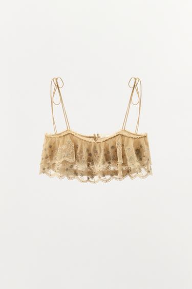 EMBROIDERED RUFFLE STRAP TOP - Beige-pink by Zara - Image 4